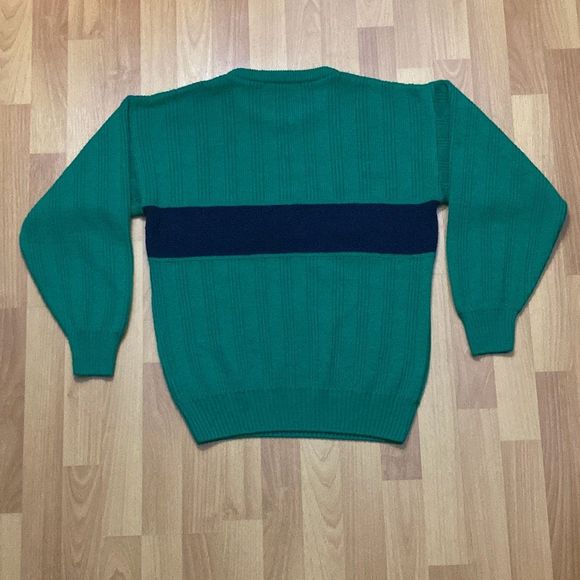 Quill's Woolen Market Ireland Green Blue Hand Knit Cable Knit Sweater Men Small - Picture 4 of 7